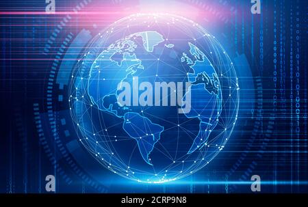 Connessione di rete globale. Illustrazione creativa di Digital World Globe Over Abstract background Foto Stock