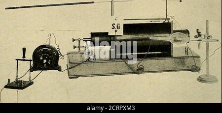 . I raggi Roentgen in medicina e chirurgia come ausilio nella diagnosi e come agente terapeutico : progettati per l'uso di medici e studenti . Fig. 13. Mostra la batteria di stoccaggio, la bobina Ritchie con l'interruttore del martello e il tubo. 24 I RAGGI ROENTGEN IN MEDICINA E CHIRURGIA. Fig. 14. Mostra il motore-generatore, la bobina di Ritchie con l'interruttore del martello e il tubo. Un motore-generatore è una piccola dinamo combinata con un motore elettrico. Al posto di un motore-generatore può essere utilizzata una piccola dinamo che può essere fatta funzionare da un motore ad acqua o da un motore a benzina. Foto Stock