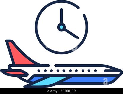 Icona della linea a colori del tempo di volo. Orario di partenza di un determinato volo. Può variare. Pittogramma per pagina web, app mobile, promo. Elemento di progettazione GUI UI UX Illustrazione Vettoriale