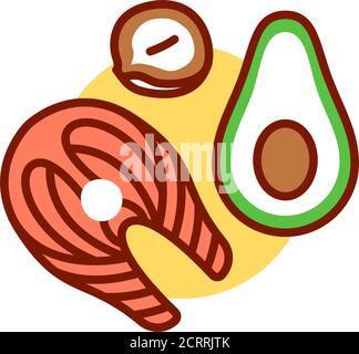 Icona della linea di colore del grasso del lotto. Prodotti ad alto contenuto di grassi. Cibo ad alta caloria. Pittogramma per pagina web, app mobile, promo. Elemento di progettazione GUI UI UX. Tratto modificabile. Illustrazione Vettoriale