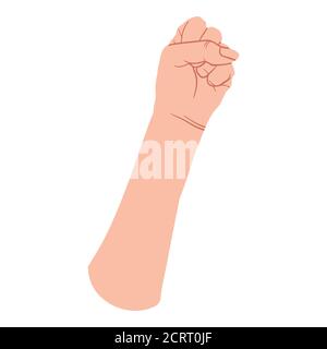 Movimento della mano verso l'alto. Lotta, libertà, vincitore e concetto di protesta. Disegno piatto vettoriale in stile cartoon. Isolato su sfondo bianco. Illustrazione Vettoriale