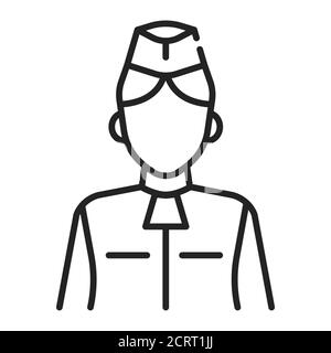 Icona di linea nera senza stewardess. Membro di un equipaggio di compagnia impiegato dalle compagnie aeree a bordo di voli commerciali. Pittogramma per pagina web, app mobile, promo. GUI UI UX Illustrazione Vettoriale