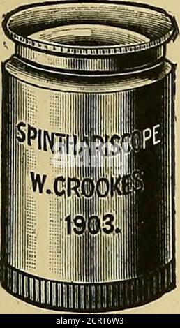 . Radioattività : un trattato elementare dal punto di vista della teoria della disintegrazione . QLA55BL0WINQ, anche OFFICINE METAL e WOOOD. 14, Coxnxnei?ci£ll STI?eet, X^CEOS. W. WATSON & SONS FORNISCONO sostanze radioattive e apparecchi per la dimostrazione. £o 10 6 CROOKES^ SPINTHARISCOPE> a SL-ioin n. - The Scin-tillEi.-fcions OF Ra.oliurvi. IL PIÙ EFFICACE. IL DESIGN MIGLIORE, per il Pocket £i o | per il microscopio BROMURO DI RADIO. Attività elevata. Cinque provette da milligrammi per ciascuna attività media. Due tubi di Centii?ramme ciascuno WATSON & SONS £7£o cinque tubi di milligrammo due tubi di centigramma ASTA DI RADIUM Foto Stock