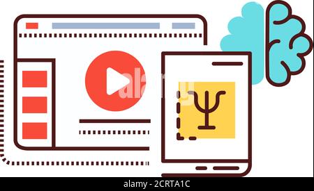 Icona della linea di colore del sito Web del blog di psicologia. Psicologo online aiuta lo streaming video. Vlogging. Pittogramma per pagina web, app mobile, promo. GUI UI UX Illustrazione Vettoriale