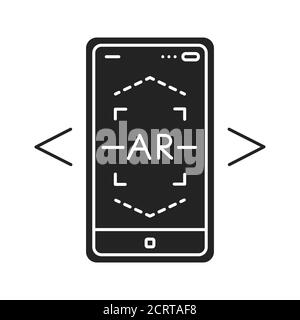 AR scansione icona glifo nero. Piattaforma di visualizzazione interattiva. Pittogramma per pagina web, app mobile, promo. Elemento di progettazione GUI UI UX. Illustrazione Vettoriale