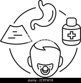 Icona della linea nera dell'ospizio pediatrico. Aiuto palliativo bambini. Pittogramma per pagina web, app mobile, promo. Elemento di progettazione GUI UI UX. Illustrazione Vettoriale