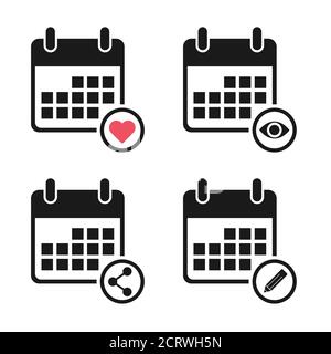 Set di icone del calendario, simbolo della data dell'evento isolato su sfondo bianco. Pulsante Web vettore . Illustrazione Vettoriale