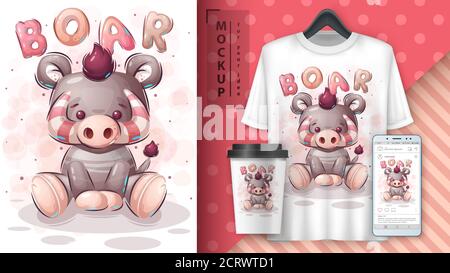 Teddy Boar - poster e merchandising. Illustrazione Vettoriale