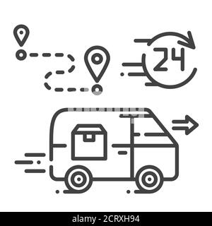 icona della linea nera della porta con consegna entro 24 ore. Cartello trasporto merci. Spedizione espressa. Firma per pagina Web, app. Elemento di progettazione GUI UI UX. Modificabile Illustrazione Vettoriale