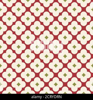 Motivo geometrico senza cuciture, elegante design classico in rosso, crema e verde chartreuse. Illustrazione vettoriale. Design per carta da parati, tessuto, carta da imballaggio. Illustrazione Vettoriale