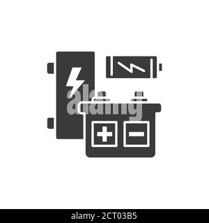 Batterie riciclabili icona nera glifo. Varietà di caricabatterie. Riciclaggio dei rifiuti. Ordinamento degli elementi indesiderati. Eco-friendly. Firma per pagina Web, app. PROGETTAZIONE GUI UI UX Illustrazione Vettoriale