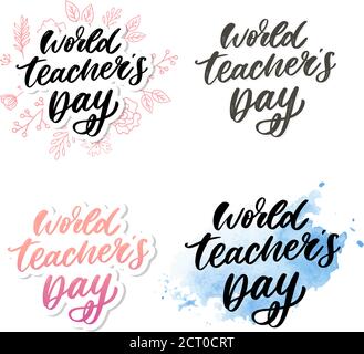 Poster per la scritta World Teacher's Day calligrafia pennello illustrazione vettoriale. Illustrazione Vettoriale