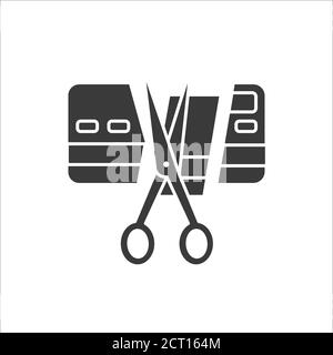 Icona glifo nero fallimentare. Carta di credito ut. Processo aziendale in crisi finanziaria. Problema sociale. Iscriviti per accedere a pagina Web, app mobile, banner, social media Illustrazione Vettoriale