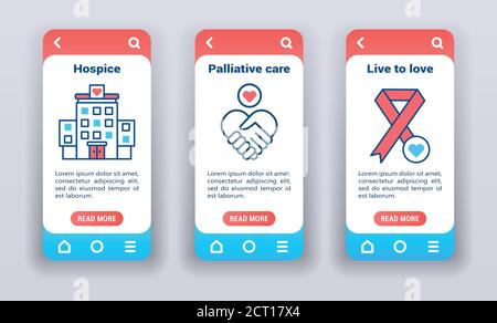 sono per le persone con malattie dei terminali sulle schermate di onboarding delle app mobili. Illustrazione Vettoriale