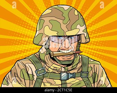 Aggressiva militare in camuffamento e casco Illustrazione Vettoriale