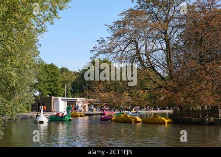 Il lago in barca ad Alexandra Park, a nord di Londra, Regno Unito Foto Stock