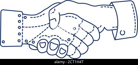 Mani tremanti di mano artificiale e vera icona di linea nera. Pittogramma per pagina web, app mobile, promo. Umano e robot. Tratto modificabile Illustrazione Vettoriale