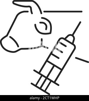 Icona della linea nera della biopsia delle cellule staminali. Che comporta l'estrazione di cellule campione o tessuti di vacca. Pittogramma per pagina web, app mobile, promo. PROGETTAZIONE GUI UI UX Illustrazione Vettoriale
