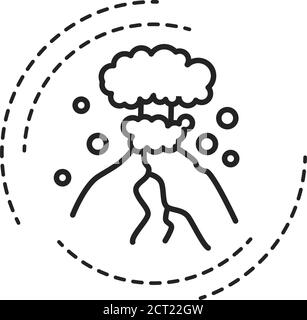 Eruzione icona linea nera su sfondo bianco. L'effusione del magma. Espulsione di ceneri. Pittogramma per pagina web, app mobile, promo. PROGETTAZIONE GUI UI UX Illustrazione Vettoriale