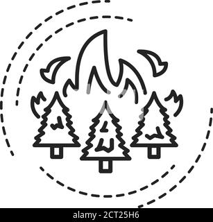 Forest spara l'icona della linea nera. Iniziate da cause naturali come fulmini, alte temperature atmosferiche e secchezza. Pittogramma per pagina web, cellulare Illustrazione Vettoriale