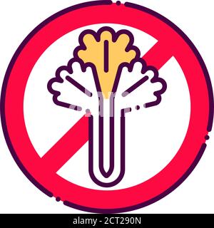 Icona a colori senza sedano. Ingrediente allergenico. Intolleranza alimentare. Accedi alla pagina Web, all'app mobile, al pulsante, al logo. Pulsante isolato vettore. Modificabile Illustrazione Vettoriale