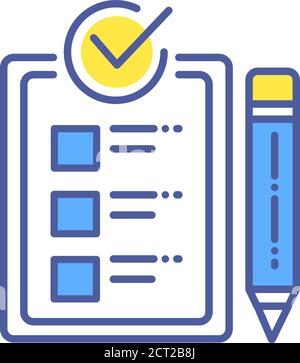 Icona della linea di colore dell'elenco di controllo approvato. Elenco dei segni di spunta, briefing dell'organizzazione dell'ufficio o concetto di casella di controllo del questionario. Illustrazione Vettoriale