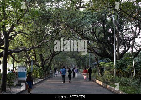 Kolkata, India - 1 febbraio 2020: Diverse persone non identificate camminano attraverso il parco di Minhaj Gardan il 1 febbraio 2020 a Kolkata, India Foto Stock