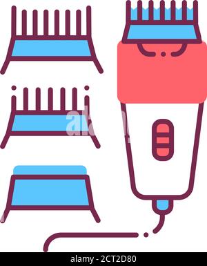 Icona della linea di colore del regolacapelli elettrico. Dispositivo professionale per uso domestico e in salone di bellezza. Servizio barbiere. Pittogramma per pagina web, promo. Illustrazione Vettoriale