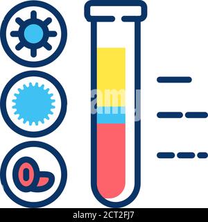 Icona della linea di colore del sangue della composizione. Elementi del sangue nel concetto di provetta. Concetto medico e scientifico. Pittogramma per Web, app mobile, promo. Illustrazione Vettoriale