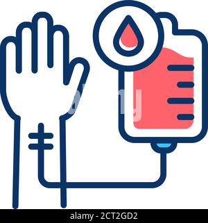 Icona della linea a colori per trasfusione di sangue. Donazione, concetto di carità. Pittogramma per Web, app mobile, promo. Illustrazione Vettoriale