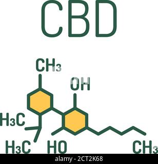 Icona della linea di colore della molecola del farmaco della canapa del CBD. Cannabidiolo. Formula scheletrica. Pittogramma per pagina web, app mobile, promo. Illustrazione Vettoriale