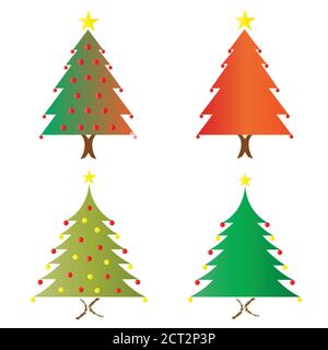 Quattro alberi di Natale vettore impostato in più colori Illustrazione Vettoriale