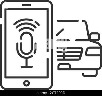 Icona della linea a colori del comando vocale Smart Car. Applicazione schermo smartphone per veicolo autonomo. Illustrazione Vettoriale