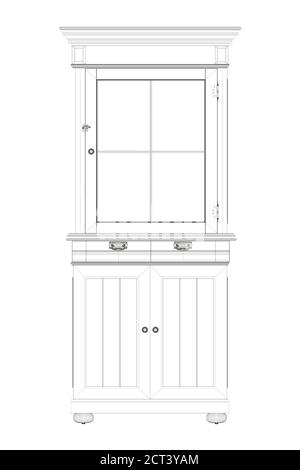 Vecchia struttura a reticolo dell'armadio da linee nere isolate su sfondo bianco. Vista frontale. 3D. Illustrazione vettoriale Illustrazione Vettoriale