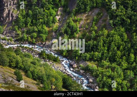 Rio Ascincio, Valle dell'Ascincio, Parco Nazionale Torres del Paine (Parque Nacional Torres del Paine), Patagonia, Cile, Sud America Foto Stock