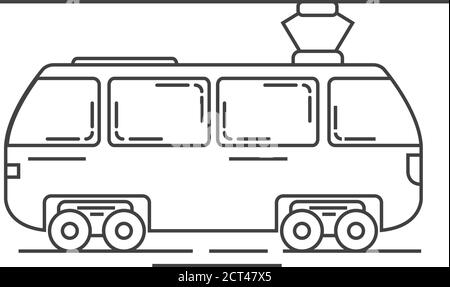 il tram in stile lineare piatto. Trasporti pubblici urbani. Un elemento di progettazione per l'infografica. Illustrazione Vettoriale