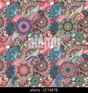 Motivo senza giunture Paisley. Illustrazione vettoriale in stile tessile asiatico Illustrazione Vettoriale