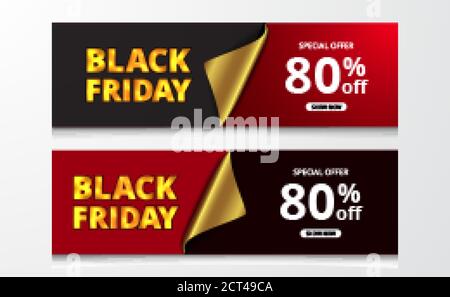 offerta black friday offerta sconto poster modello banner con oro carta avvolgente con sfondo rosso e nero per un lusso elegante negozio di commercio moda Illustrazione Vettoriale