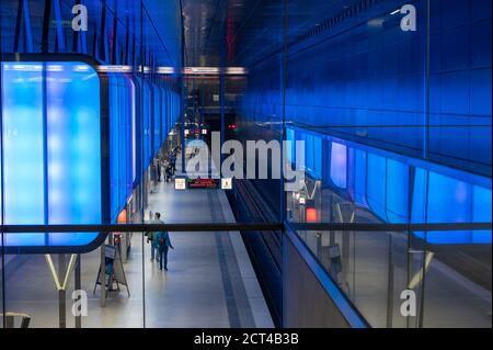 La stazione della metropolitana 'Hafencity University' al 20 settembre 2020 ad Amburgo, Germania. Foto Stock