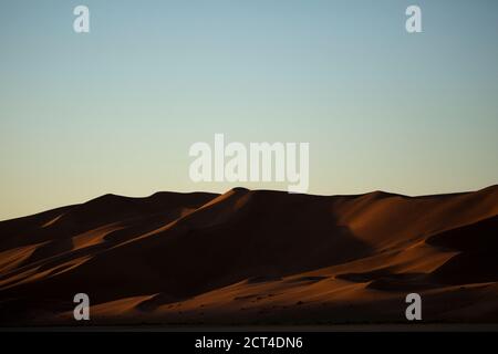 Dune di sabbia rossa sotto la luce del mattino a Sossusvlei, Namibia. Foto Stock