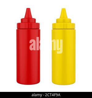 Bottiglie di pomodoro Ketchup e mostarda isolate Foto Stock