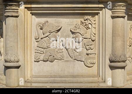 Dettaglio, Marktbrunnen (fontana del mercato), piazza del mercato, Hildesheim, bassa Sassonia, Germania Foto Stock