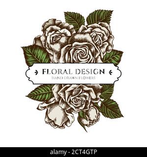 Bouquet floreale con rose colorate Illustrazione Vettoriale