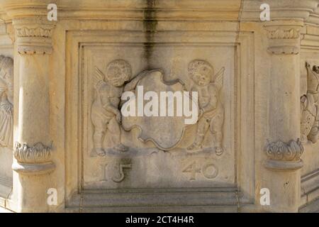 Dettaglio, Marktbrunnen (fontana del mercato), piazza del mercato, Hildesheim, bassa Sassonia, Germania Foto Stock