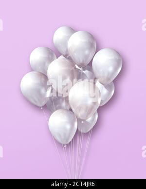 Palloncini bianchi su sfondo rosa chiaro. Rendering di illustrazioni 3D Foto Stock