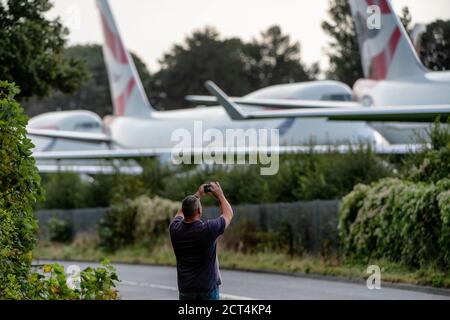 La pandemia del coronavirus costringe la flotta British Airways Boeing 747 a un pensionamento anticipato. Nella foto è stato smantellato l'aeroporto di Cotswold a Glouc Foto Stock