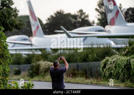 La pandemia del coronavirus costringe la flotta British Airways Boeing 747 a un pensionamento anticipato. Nella foto è stato smantellato l'aeroporto di Cotswold a Glouc Foto Stock