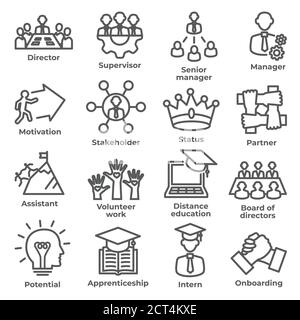 Icone della linea di leadership su sfondo bianco Illustrazione Vettoriale
