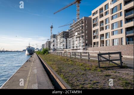 Nuovi edifici in un cantiere nel distretto di 'Hafenity' di Amburgo, Germania. Foto Stock