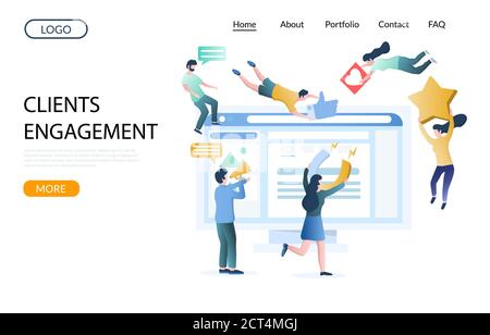 Modello di progettazione della landing page del sito Web del vettore di engagement dei clienti Illustrazione Vettoriale